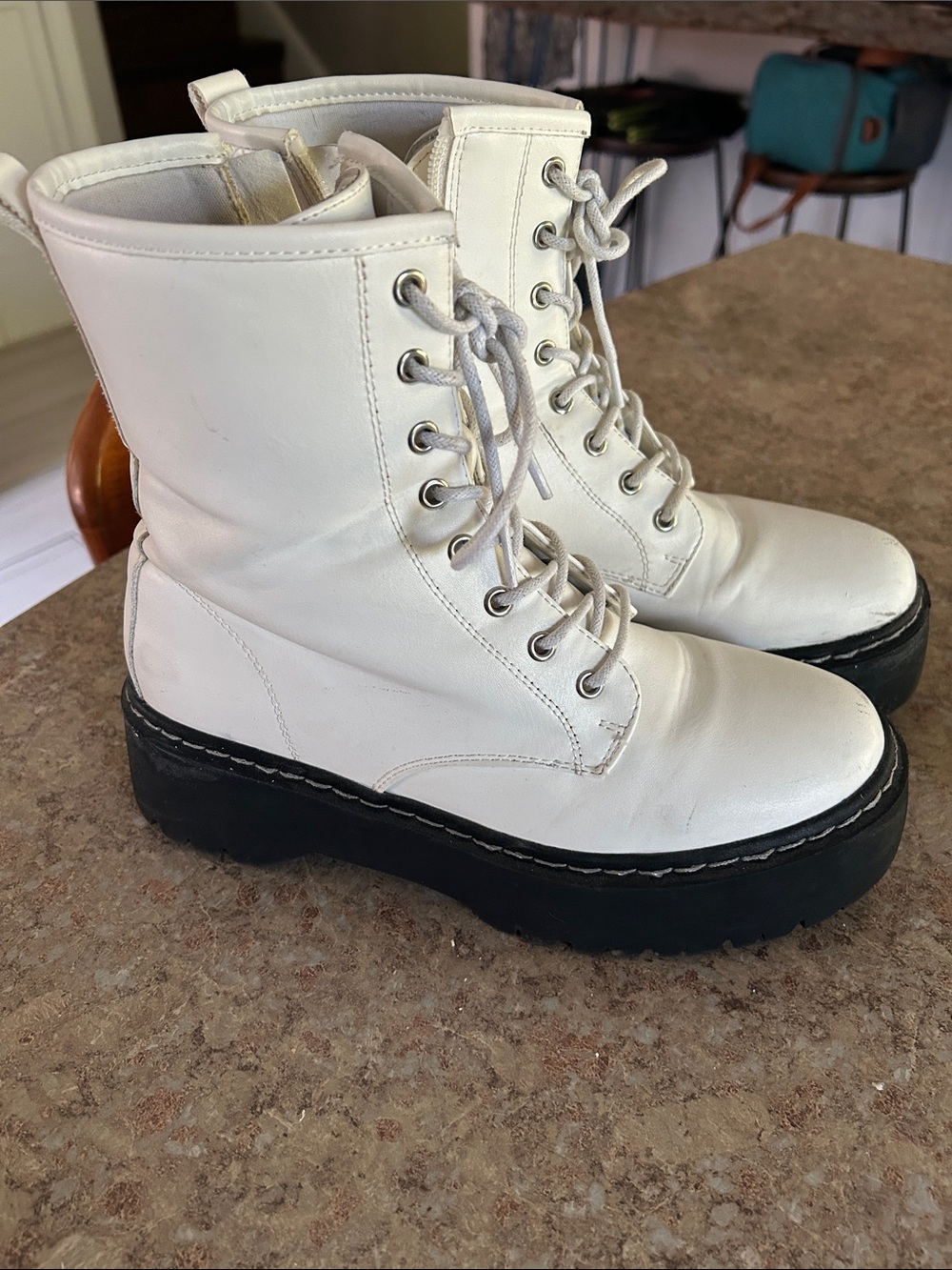 Steve Madden White Platform Combat Boots - Women